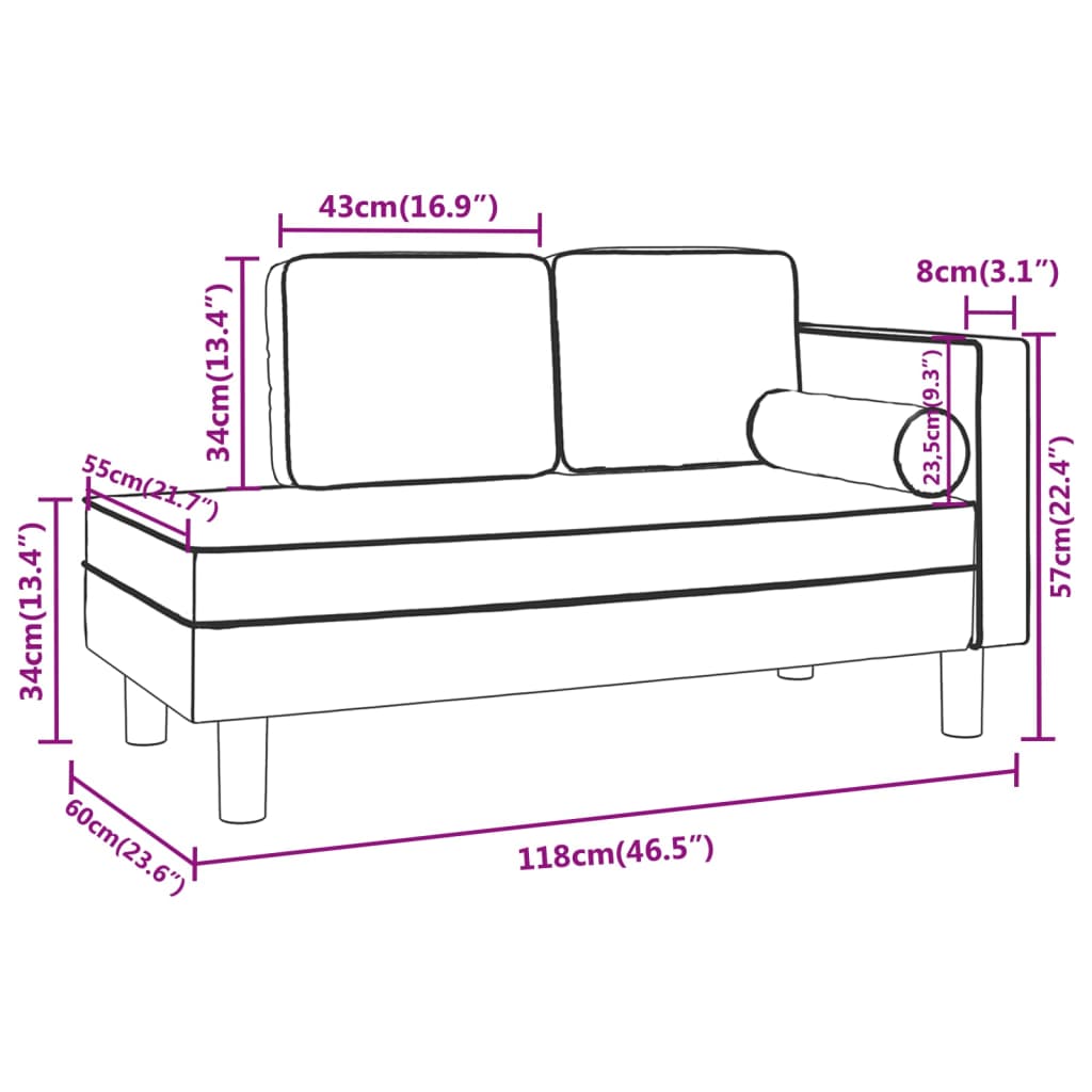 Chaiselongue mit Kissen und Nackenrolle Dunkelgrau Stoff