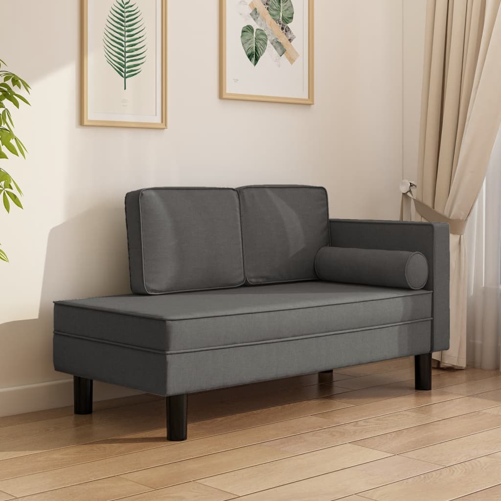 Chaiselongue mit Kissen und Nackenrolle Dunkelgrau Stoff