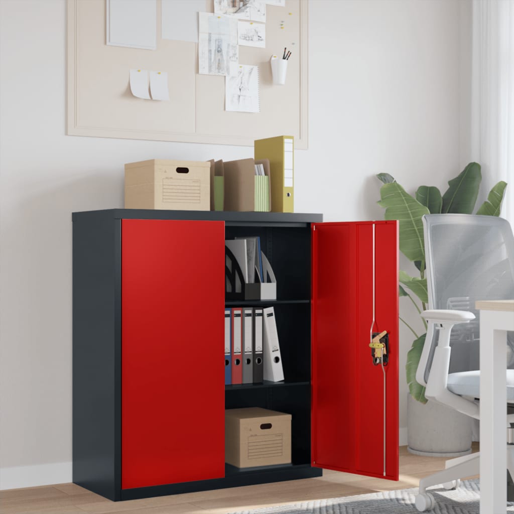 Aktenschrank Anthrazit und Rot 90x40x105 cm Stahl