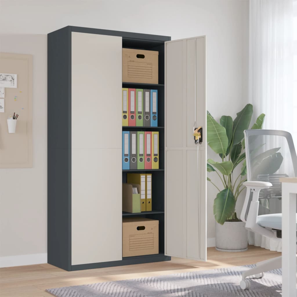 Aktenschrank Anthrazit und Weiß 90x40x180 cm Stahl