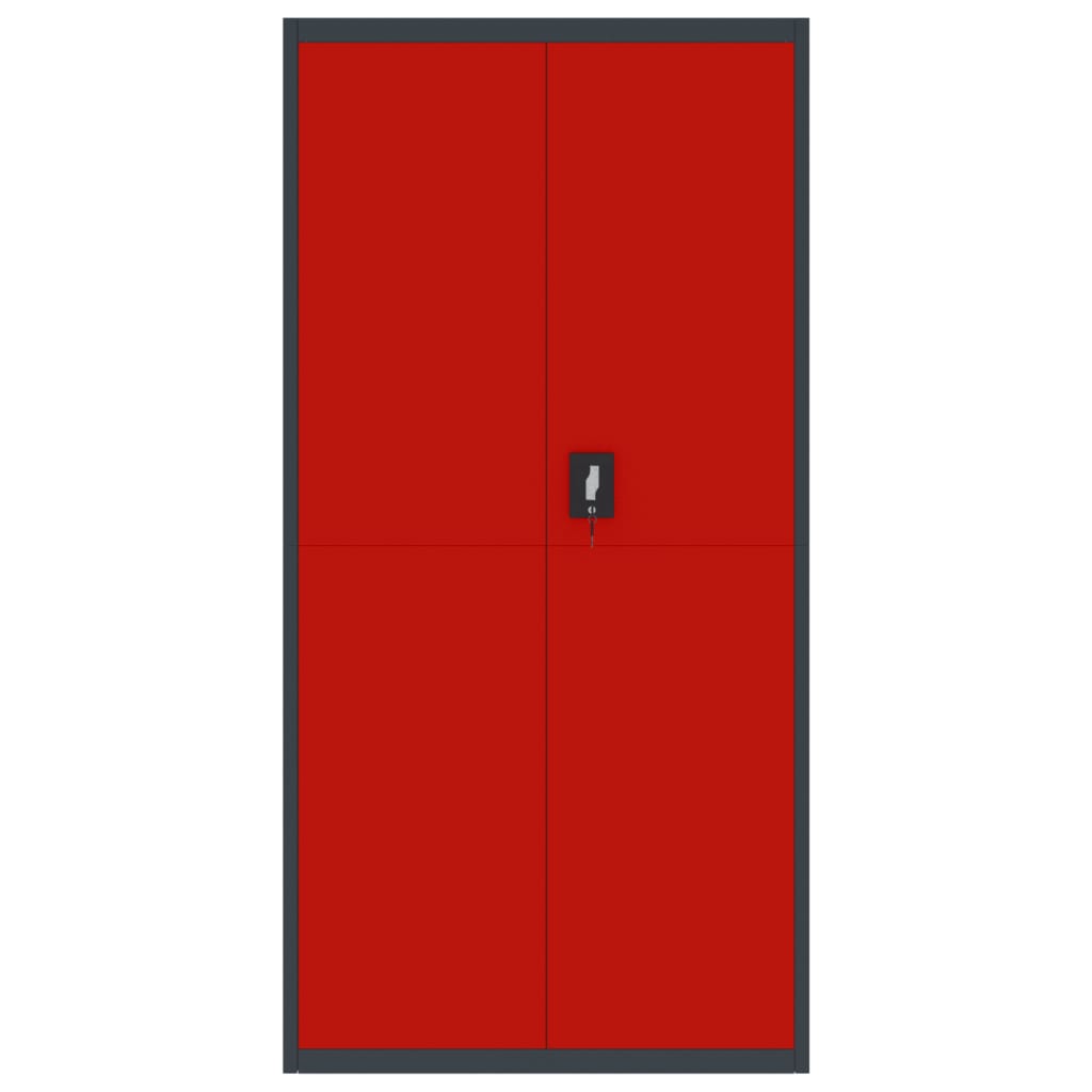 Aktenschrank Anthrazit und Rot 90x40x180 cm Stahl