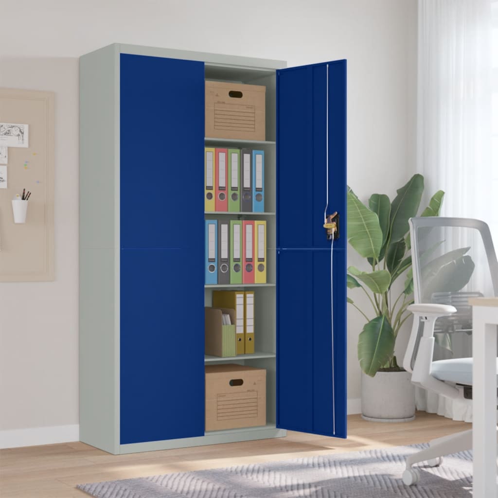 Aktenschrank Hellgrau und Blau 90x40x180 cm Stahl