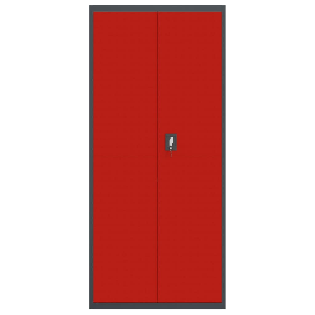 Aktenschrank Anthrazit und Rot 90x40x200 cm Stahl