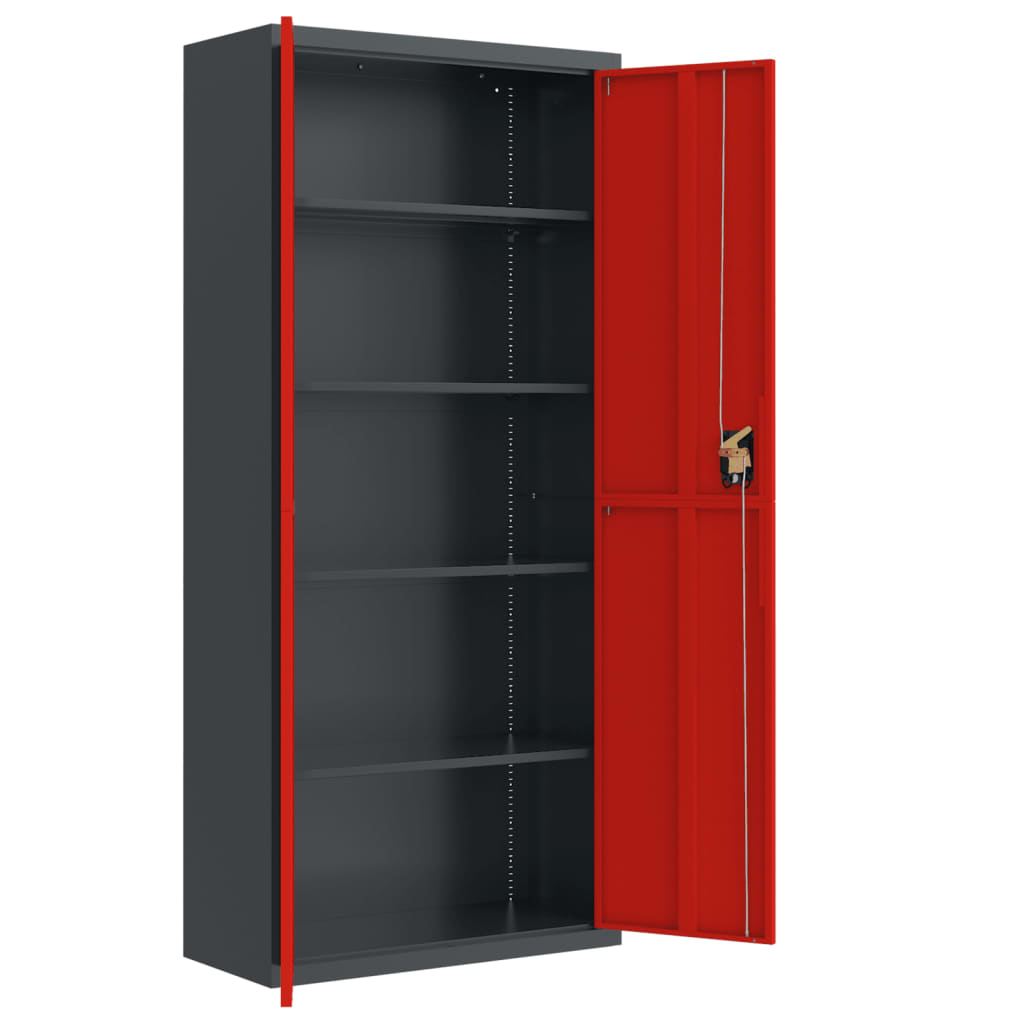 Aktenschrank Anthrazit und Rot 90x40x200 cm Stahl