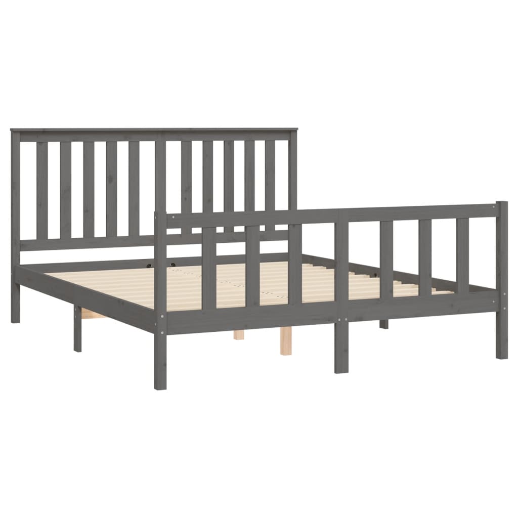 Massivholzbett mit Kopfteil Grau 150x200cm Kiefer 5FT King Size