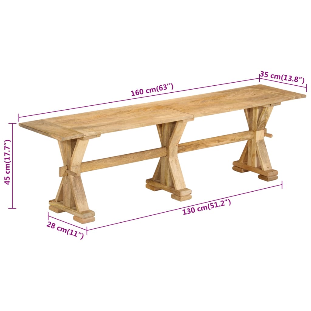 Sitzbank 160x35x45 cm Massivholz Mango