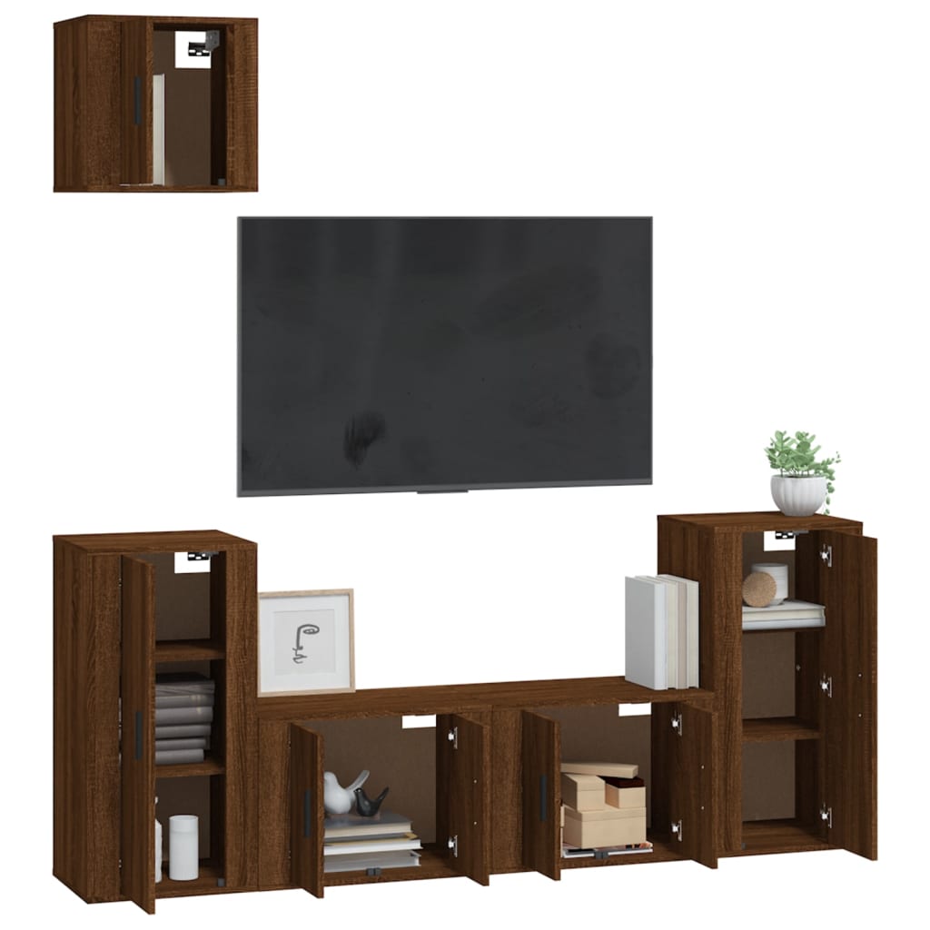 5-tlg. TV-Schrank-Set Braun Eichen-Optik Holzwerkstoff