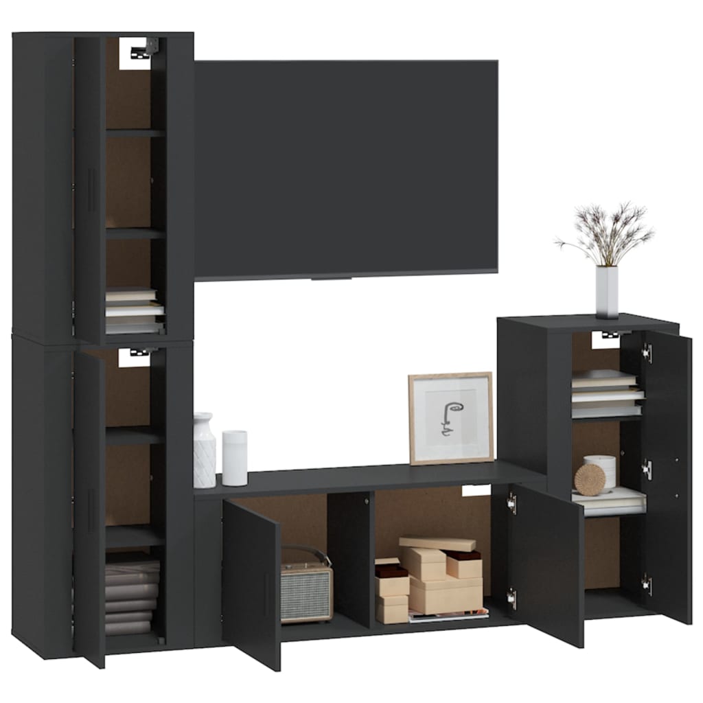 4-tlg. TV-Schrank-Set Schwarz Holzwerkstoff