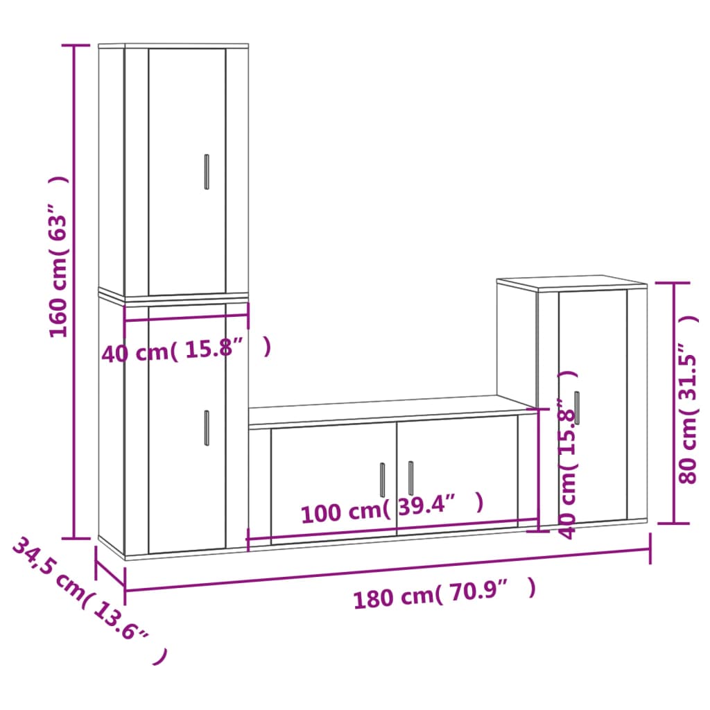 4-tlg. TV-Schrank-Set Schwarz Holzwerkstoff