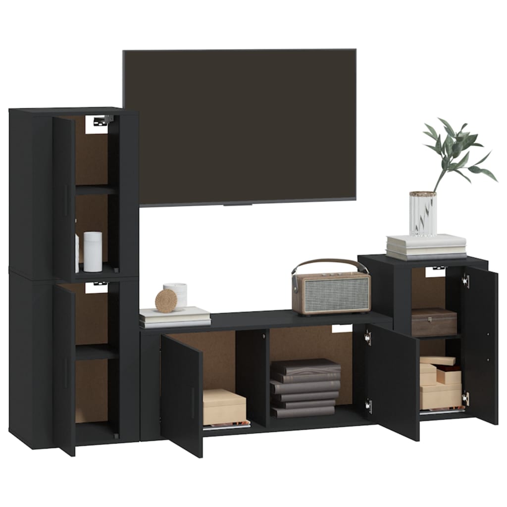 4-tlg. TV-Schrank-Set Schwarz Holzwerkstoff
