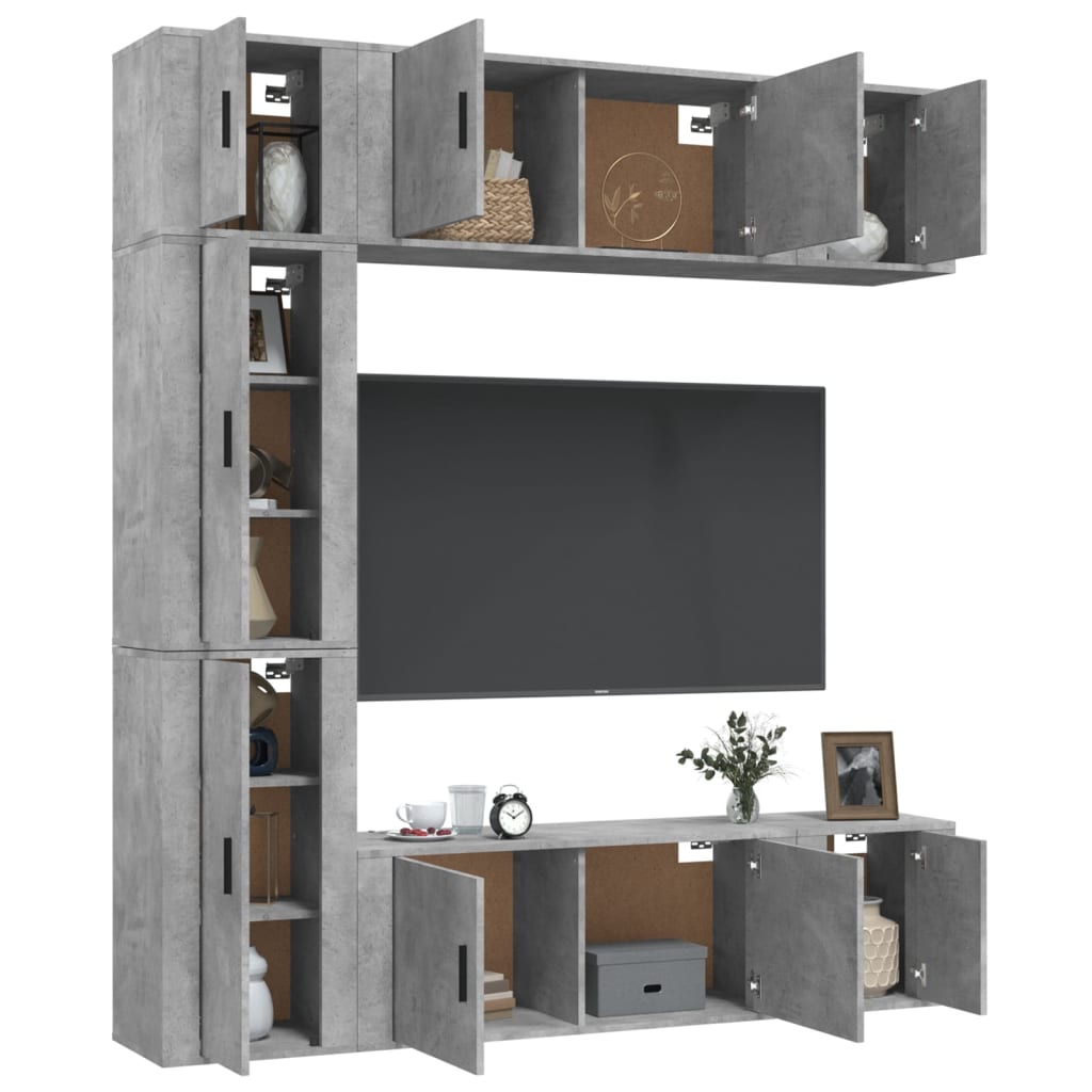 7-tlg. TV-Schrank-Set Betongrau Holzwerkstoff