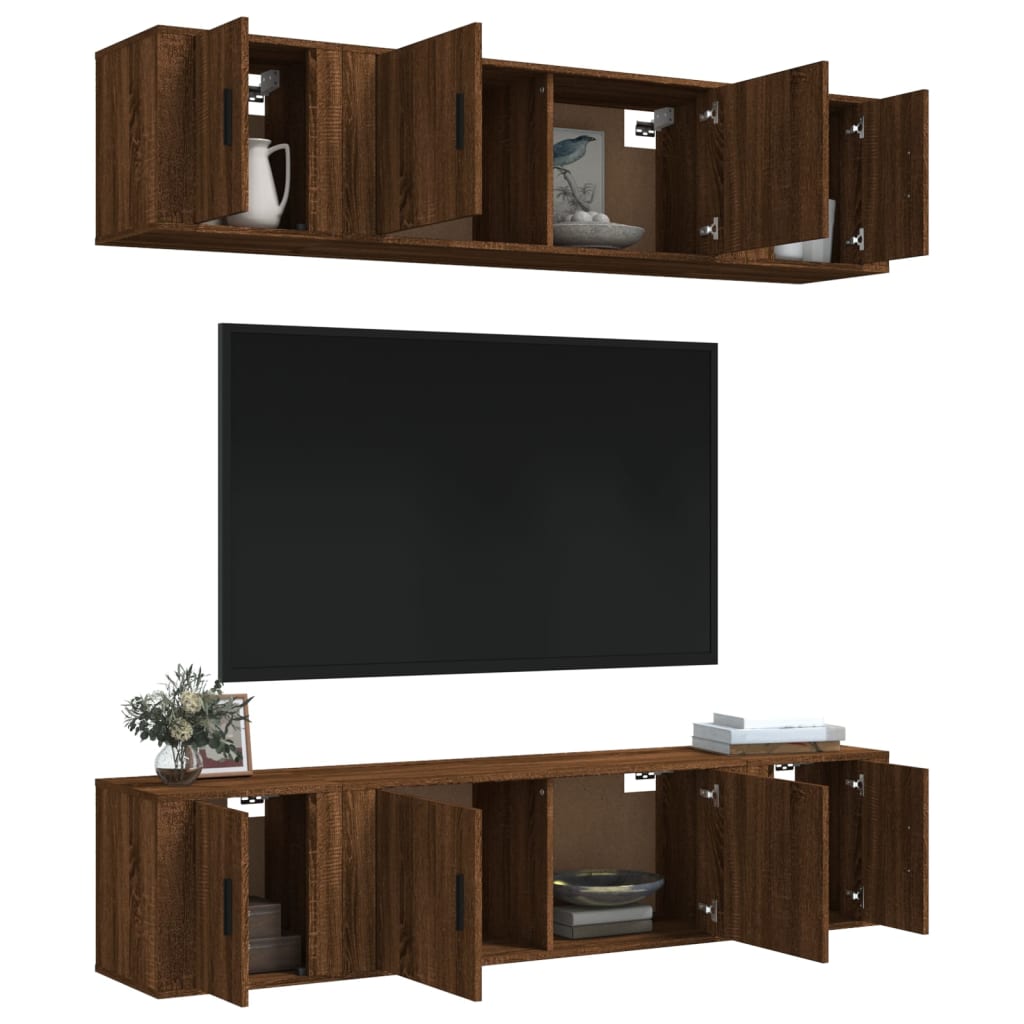 6-tlg. TV-Schrank-Set Braun Eichen-Optik Holzwerkstoff