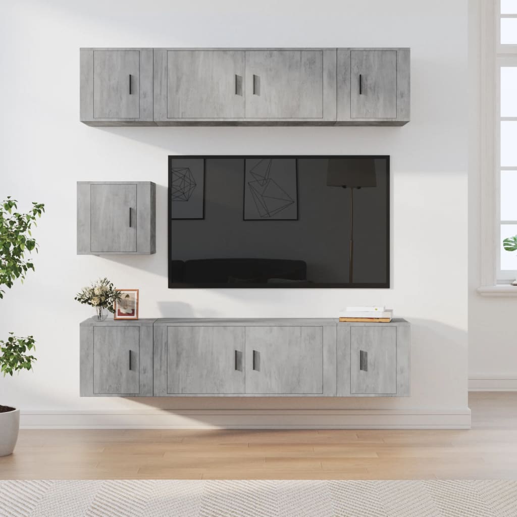 7-tlg. TV-Schrank-Set Betongrau Holzwerkstoff