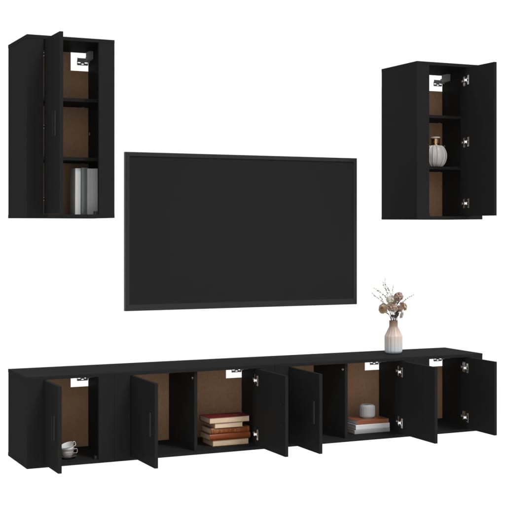 6-tlg. TV-Schrank-Set Schwarz Holzwerkstoff