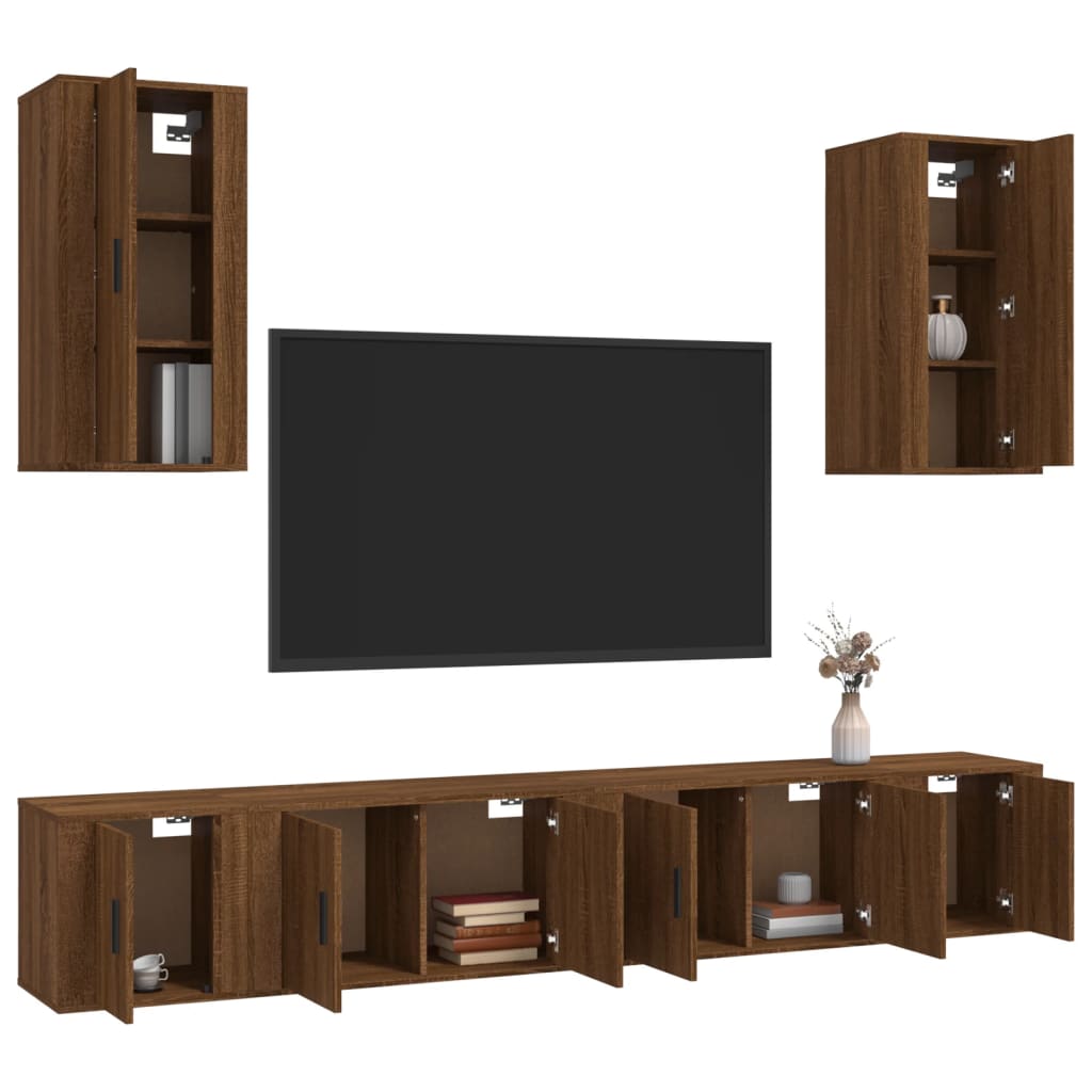 6-tlg. TV-Schrank-Set Braun Eichen-Optik Holzwerkstoff