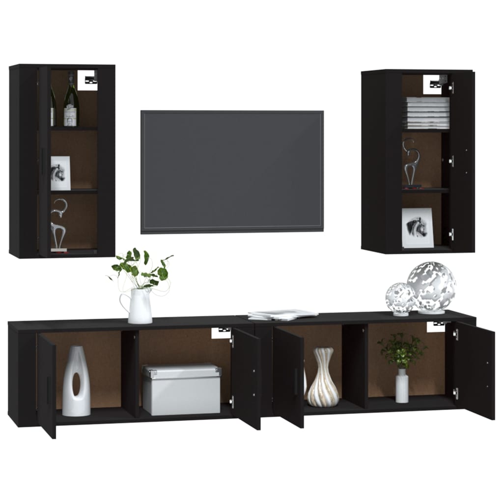 4-tlg. TV-Schrank-Set Schwarz Holzwerkstoff