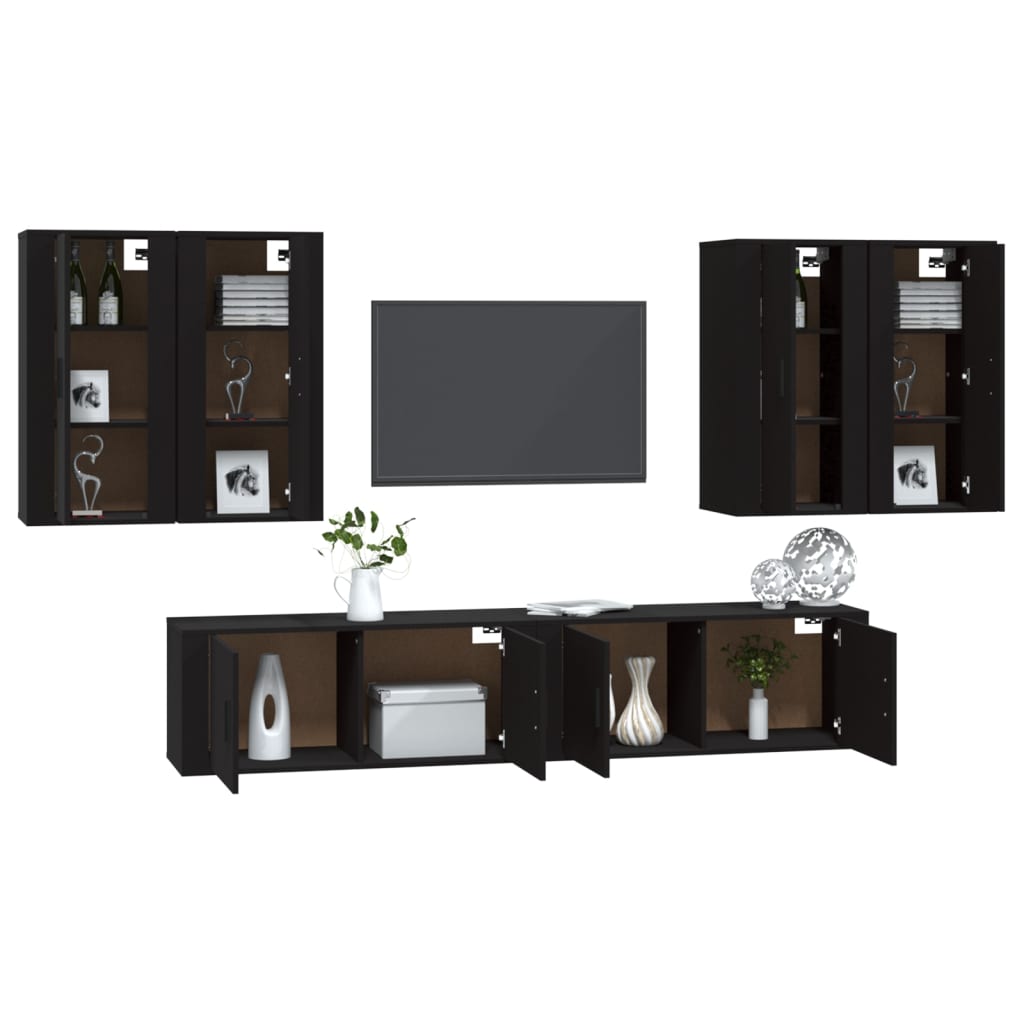 6-tlg. TV-Schrank-Set Schwarz Holzwerkstoff