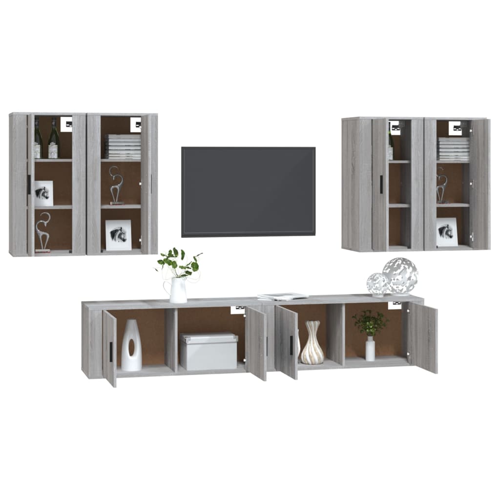 6-tlg. TV-Schrank-Set Grau Sonoma Holzwerkstoff
