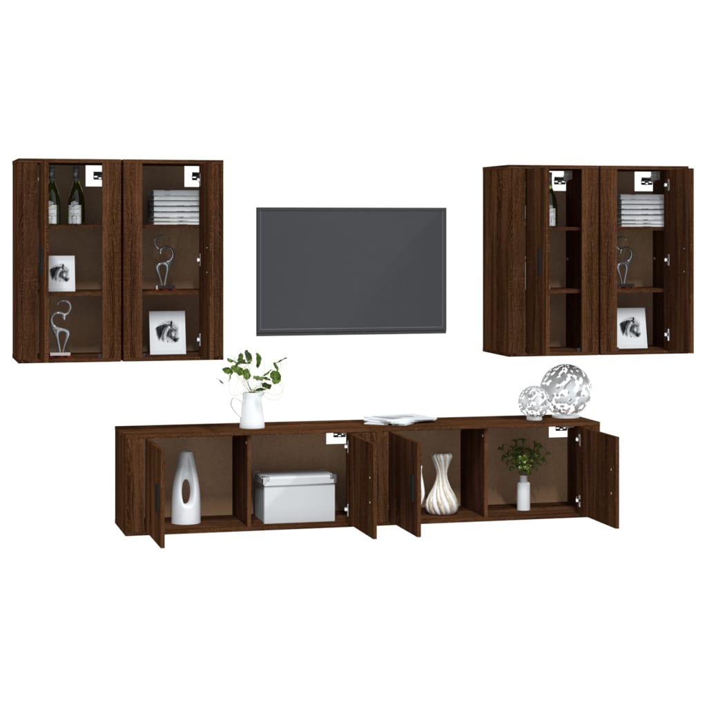 6-tlg. TV-Schrank-Set Braun Eichen-Optik Holzwerkstoff