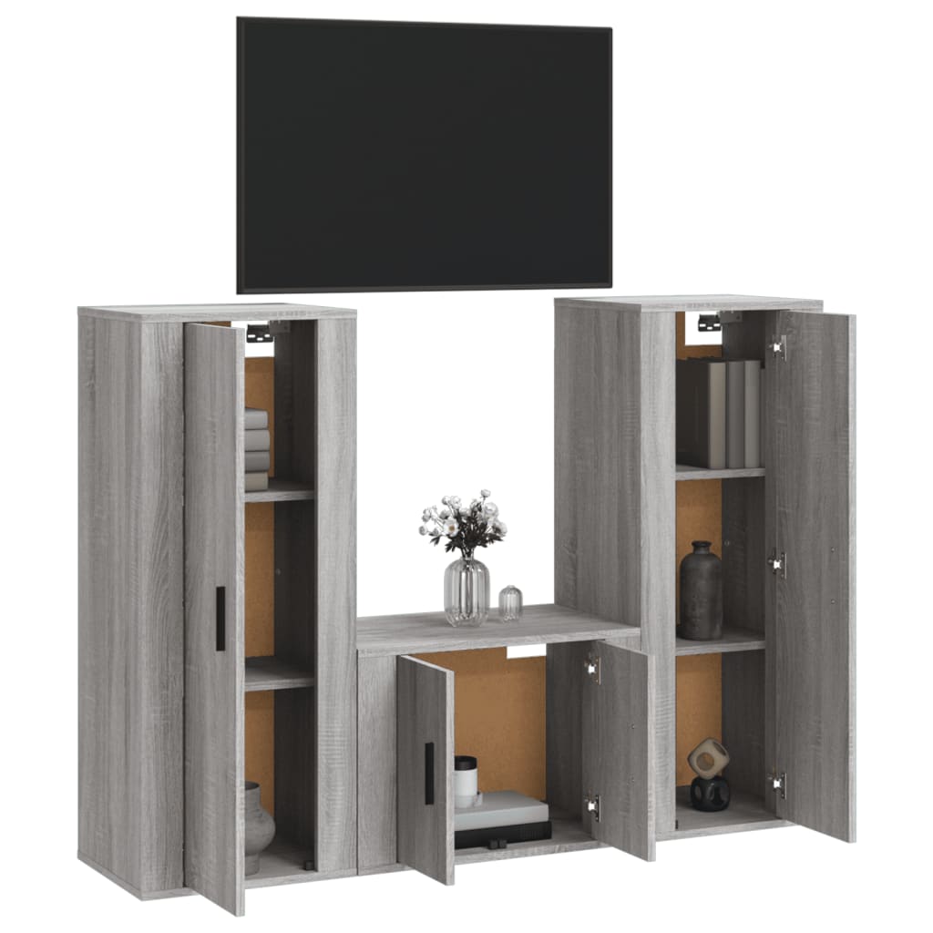 3-tlg. TV-Schrank-Set Grau Sonoma Holzwerkstoff