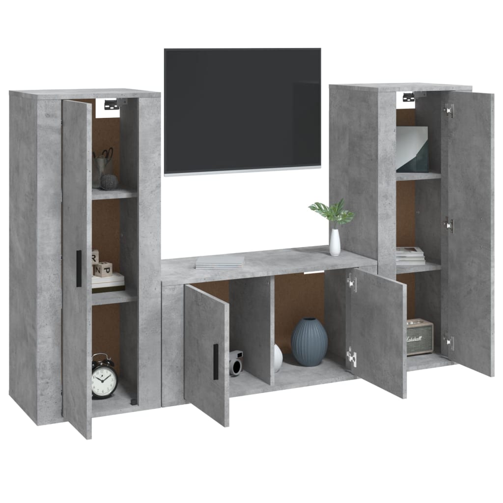 3-tlg. TV-Schrank-Set Betongrau Holzwerkstoff