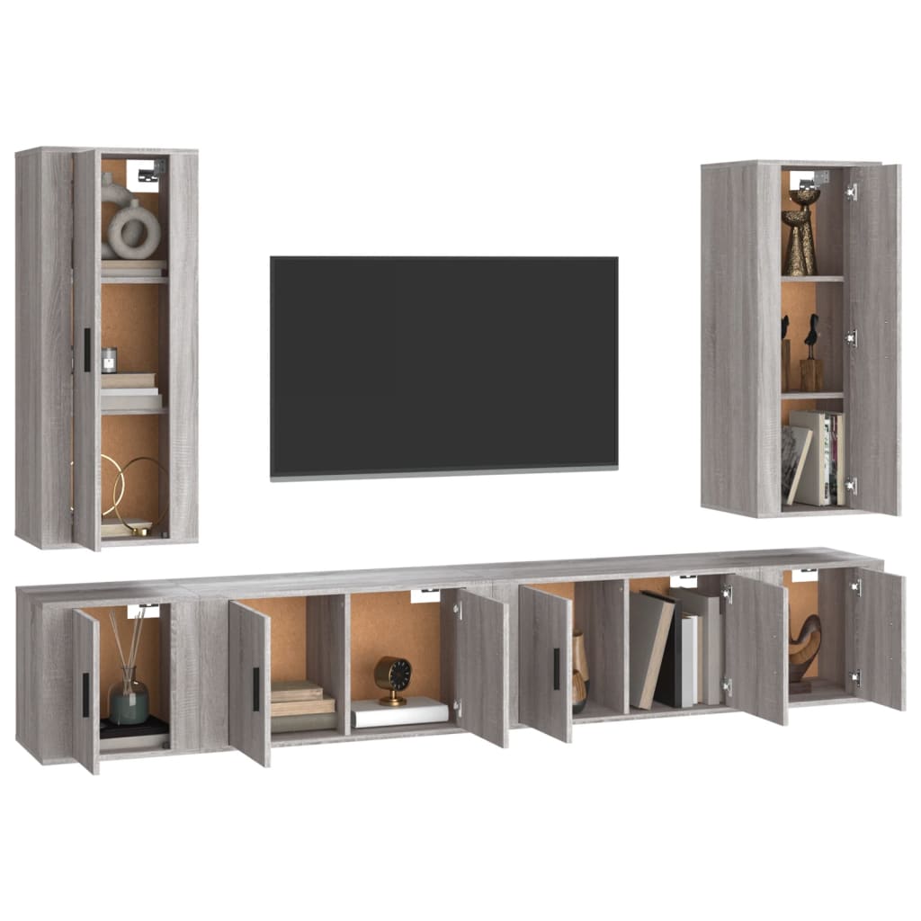 6-tlg. TV-Schrank-Set Grau Sonoma Holzwerkstoff