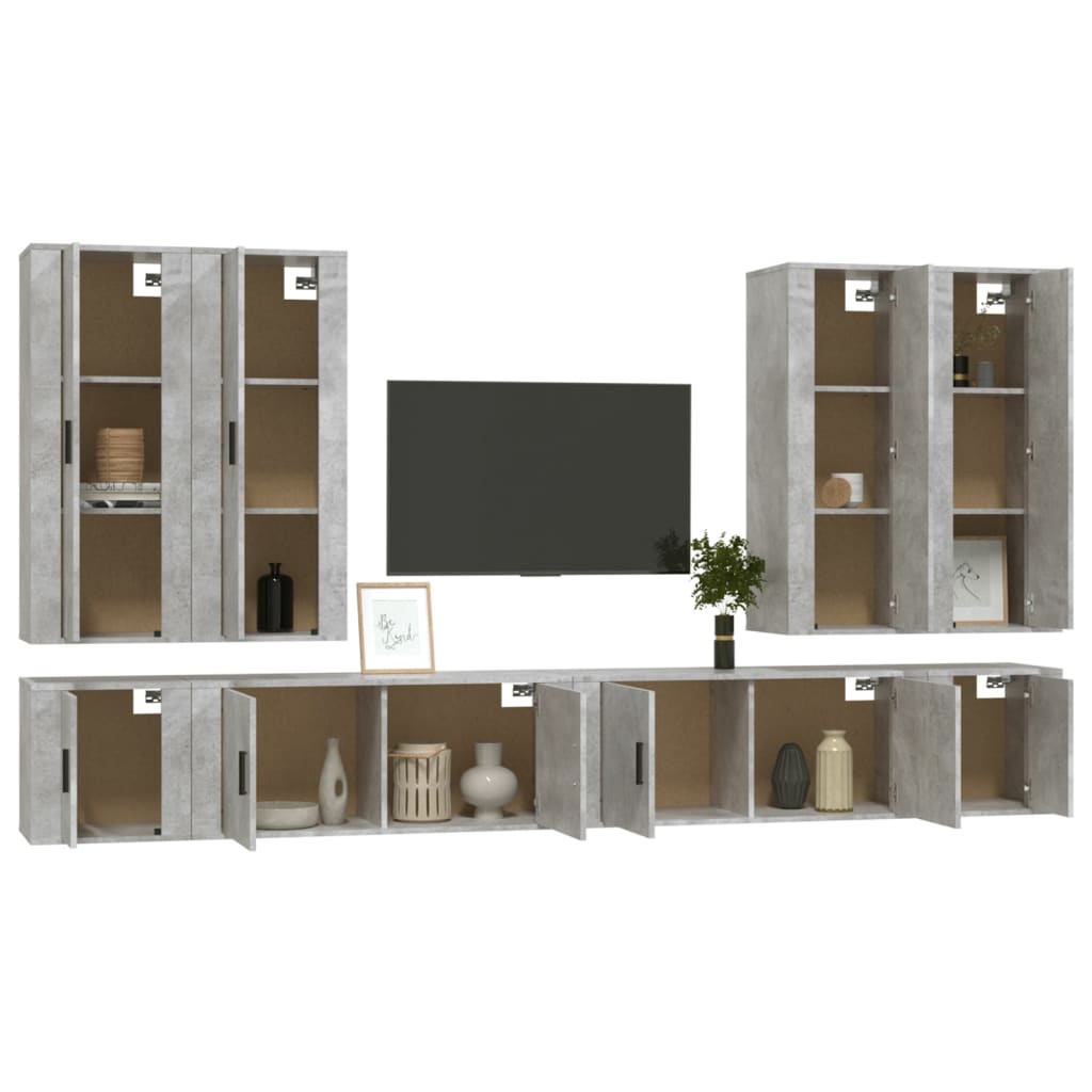 8-tlg. TV-Schrank-Set Betongrau Holzwerkstoff