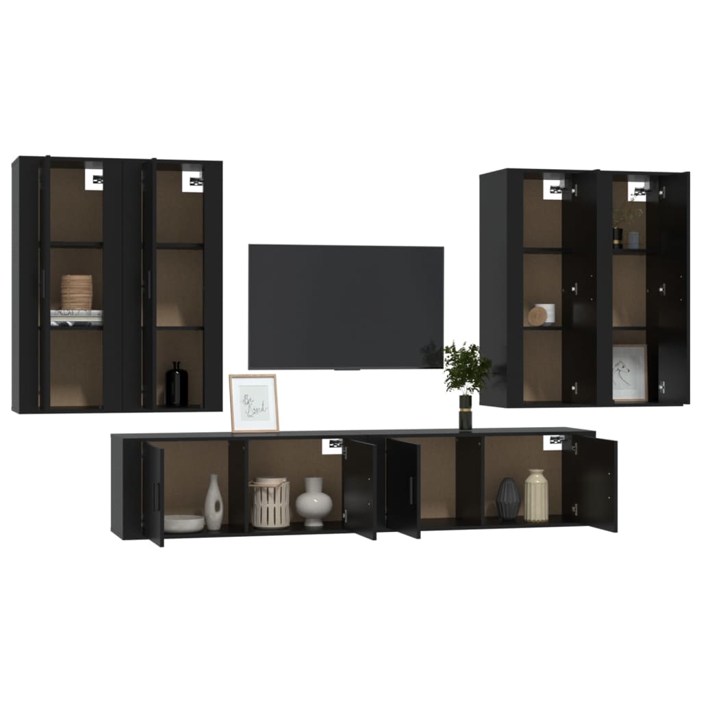 6-tlg. TV-Schrank-Set Schwarz Holzwerkstoff