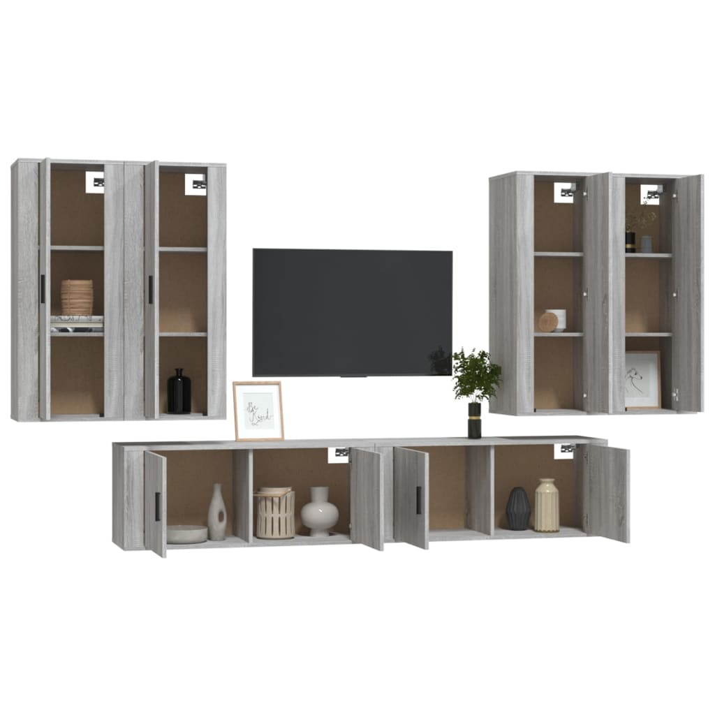 6-tlg. TV-Schrank-Set Grau Sonoma Holzwerkstoff