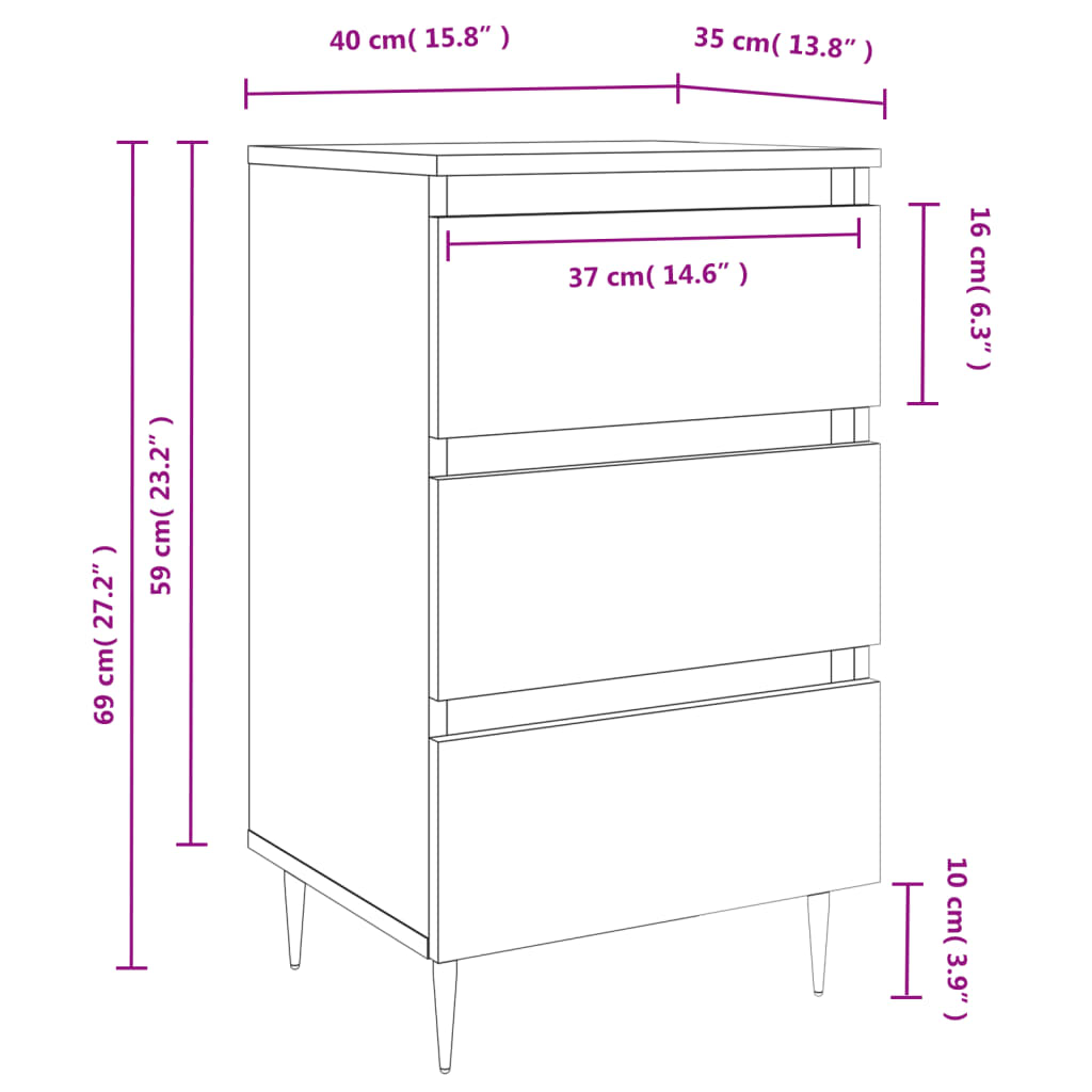 Nachttisch Grau Sonoma 40x35x69 cm Holzwerkstoff