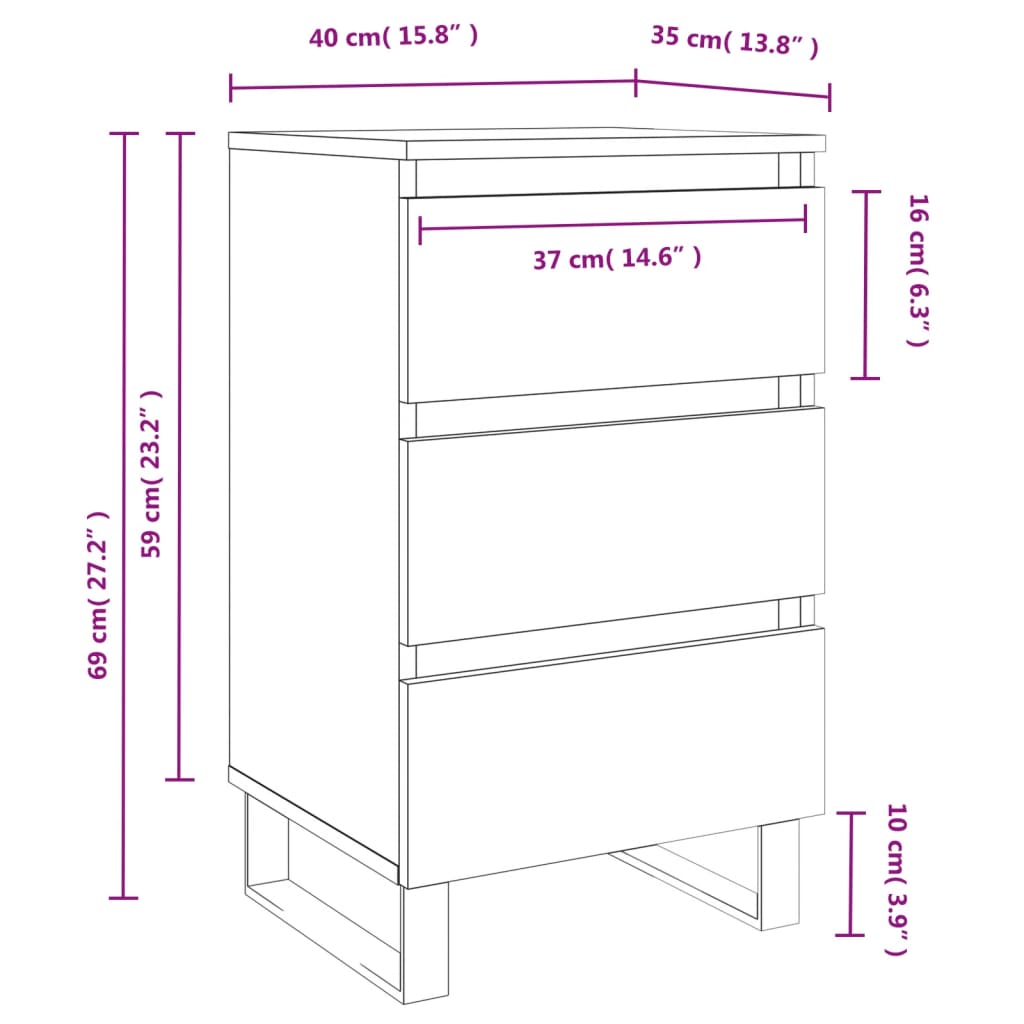 Nachttisch Grau Sonoma 40x35x69 cm Holzwerkstoff