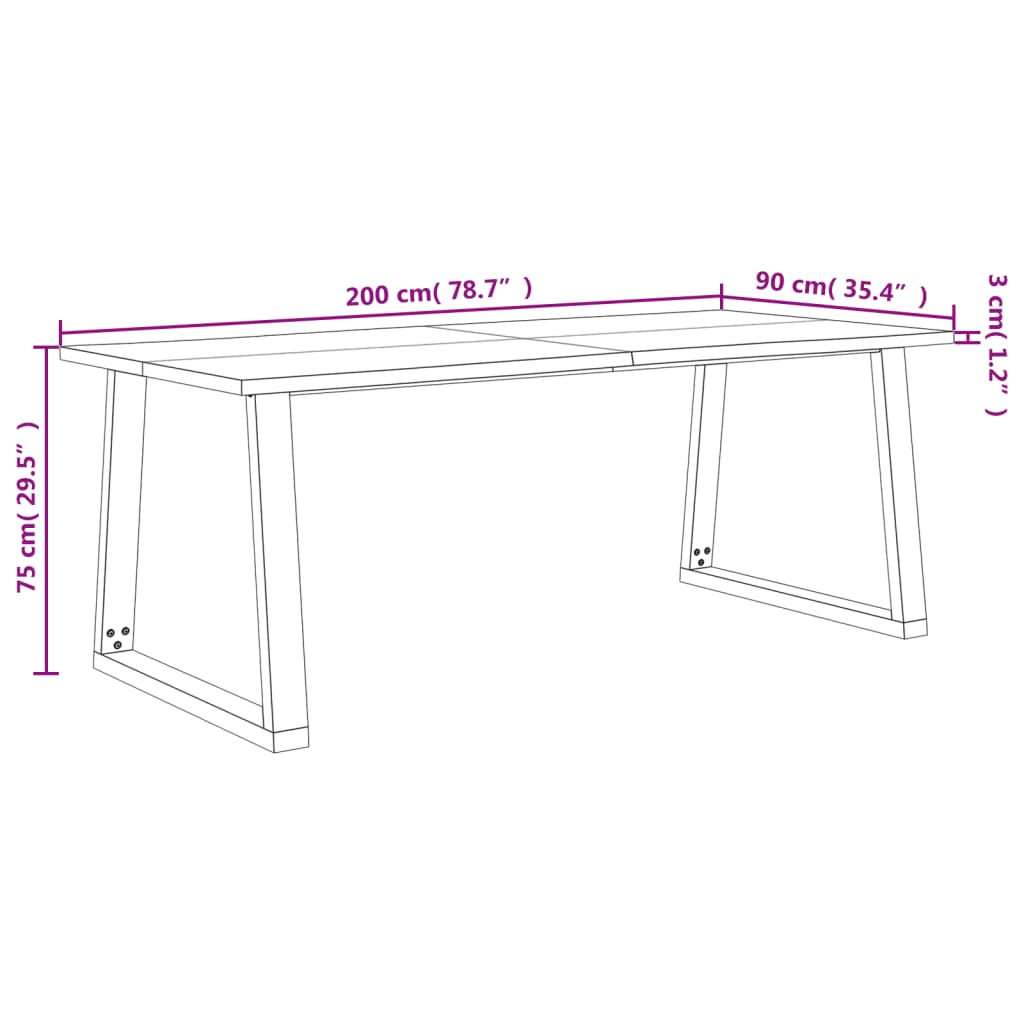 Esstisch Baumkante 200x90x75 cm Massivholz Akazie