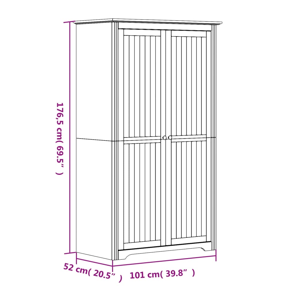 Kleiderschrank BODO Weiß 101x52x176,5 cm Massivholz Kiefer