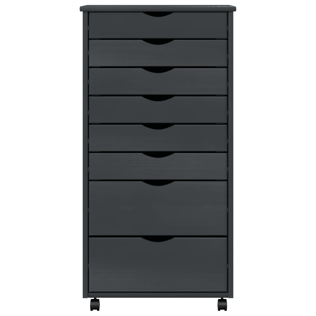Rollschrank mit Schubladen MOSS Grau Massivholz Kiefer