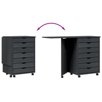 Thumbnail for Rollschrank mit Schreibtisch MOSS Grau Massivholz Kiefer