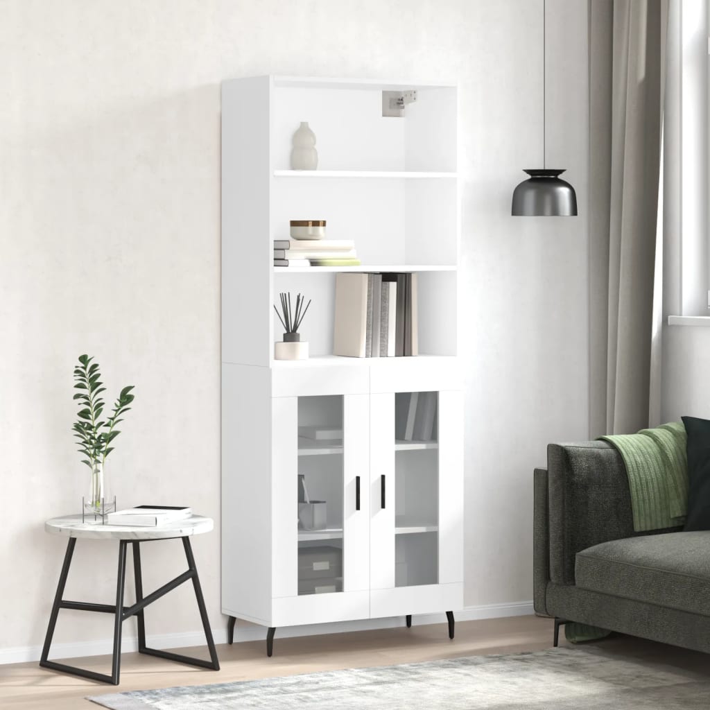 Highboard Hochglanz-Weiß 69,5x34x180 cm Holzwerkstoff