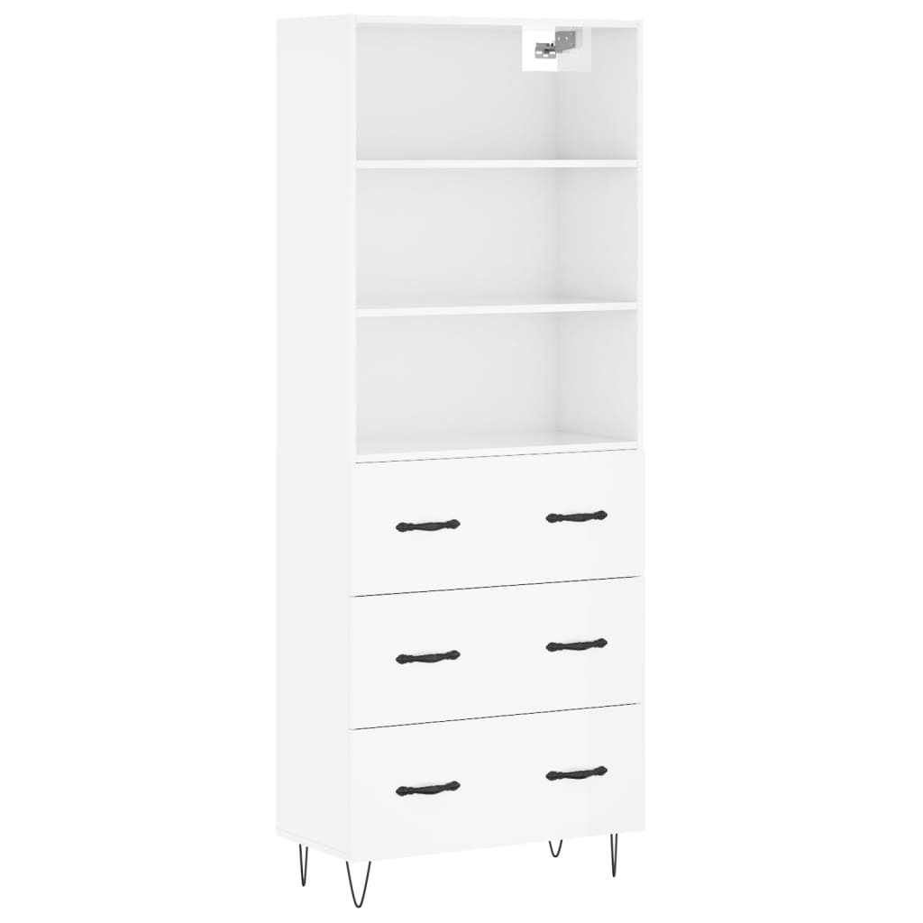 Highboard Hochglanz-Weiß 69,5x34x180 cm Holzwerkstoff