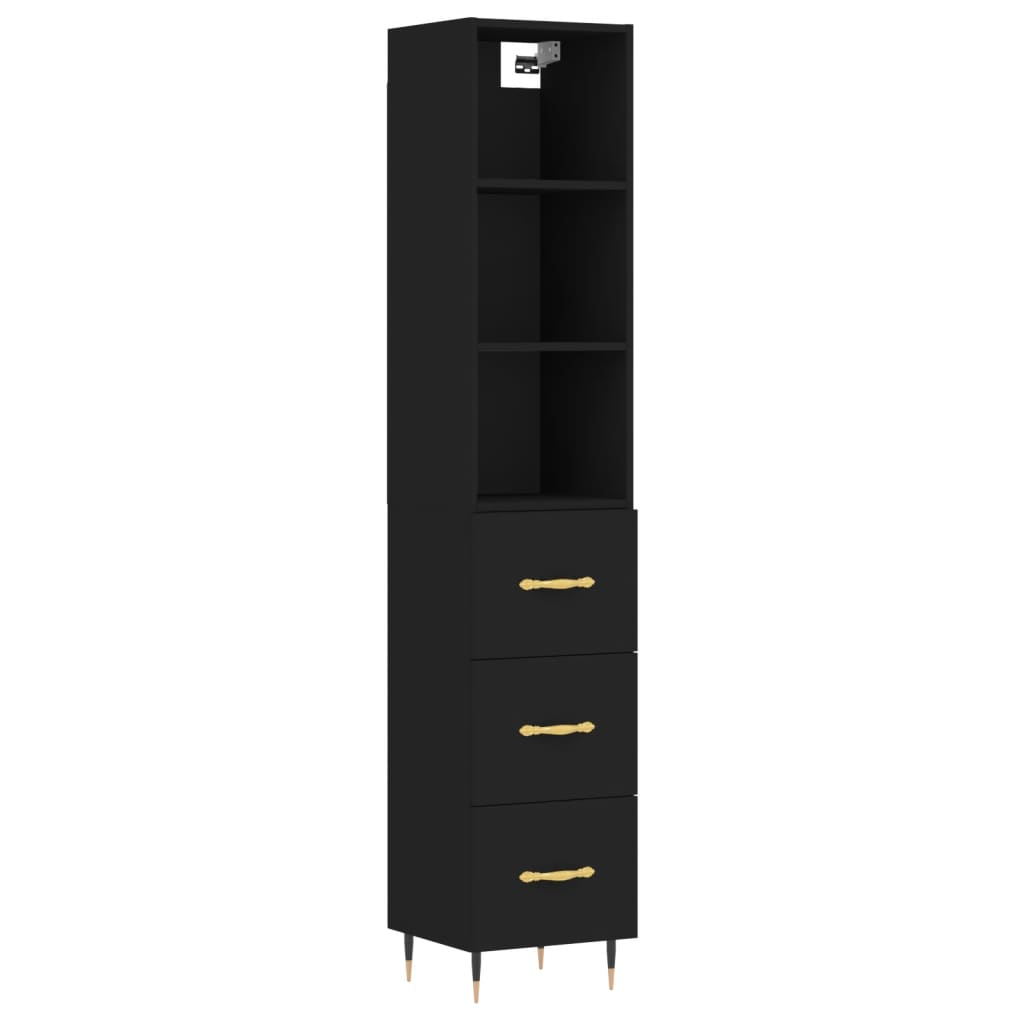 Highboard Schwarz 34,5x34x180 cm Holzwerkstoff