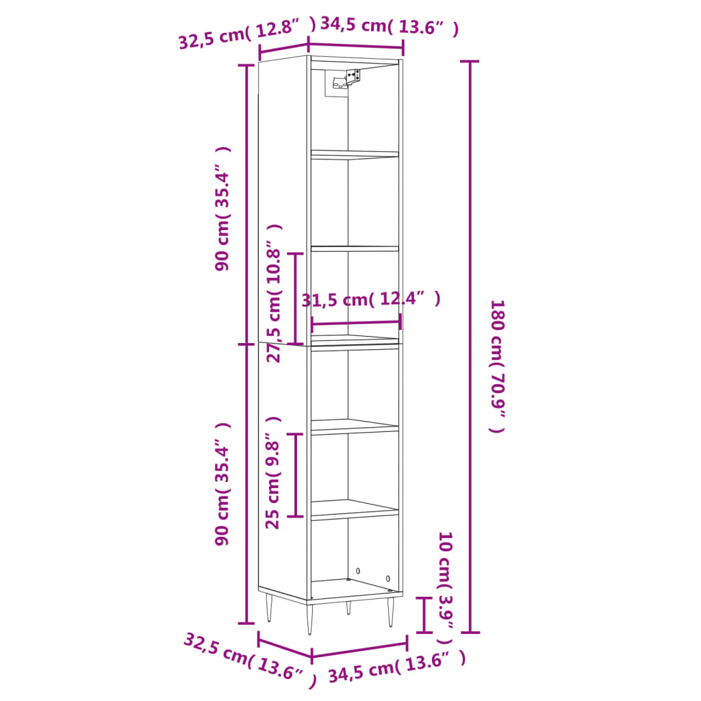 Highboard Betongrau 34,5x32,5x180 cm Holzwerkstoff