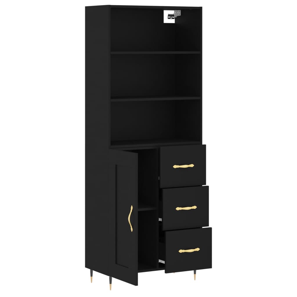 Highboard Schwarz 69,5x34x180 cm Holzwerkstoff