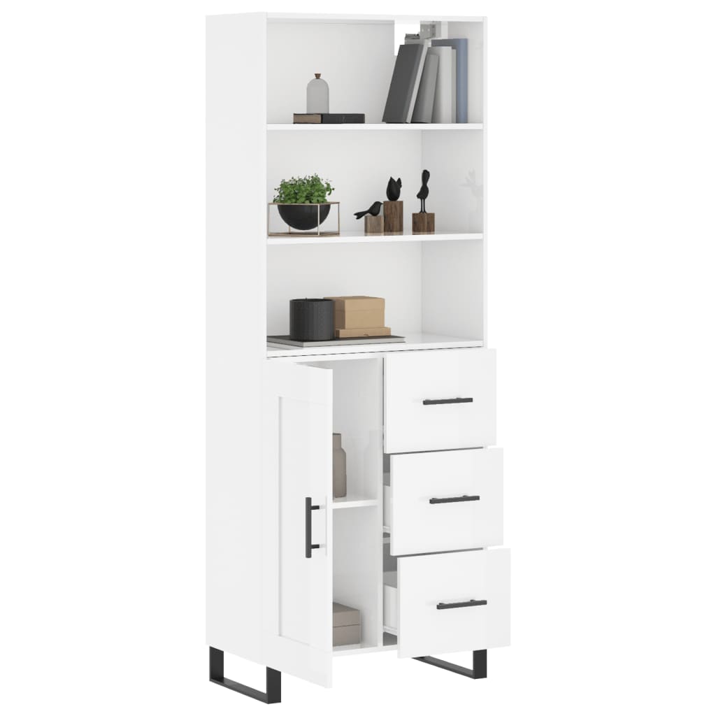 Highboard Hochglanz-Weiß 69,5x34x180 cm Holzwerkstoff