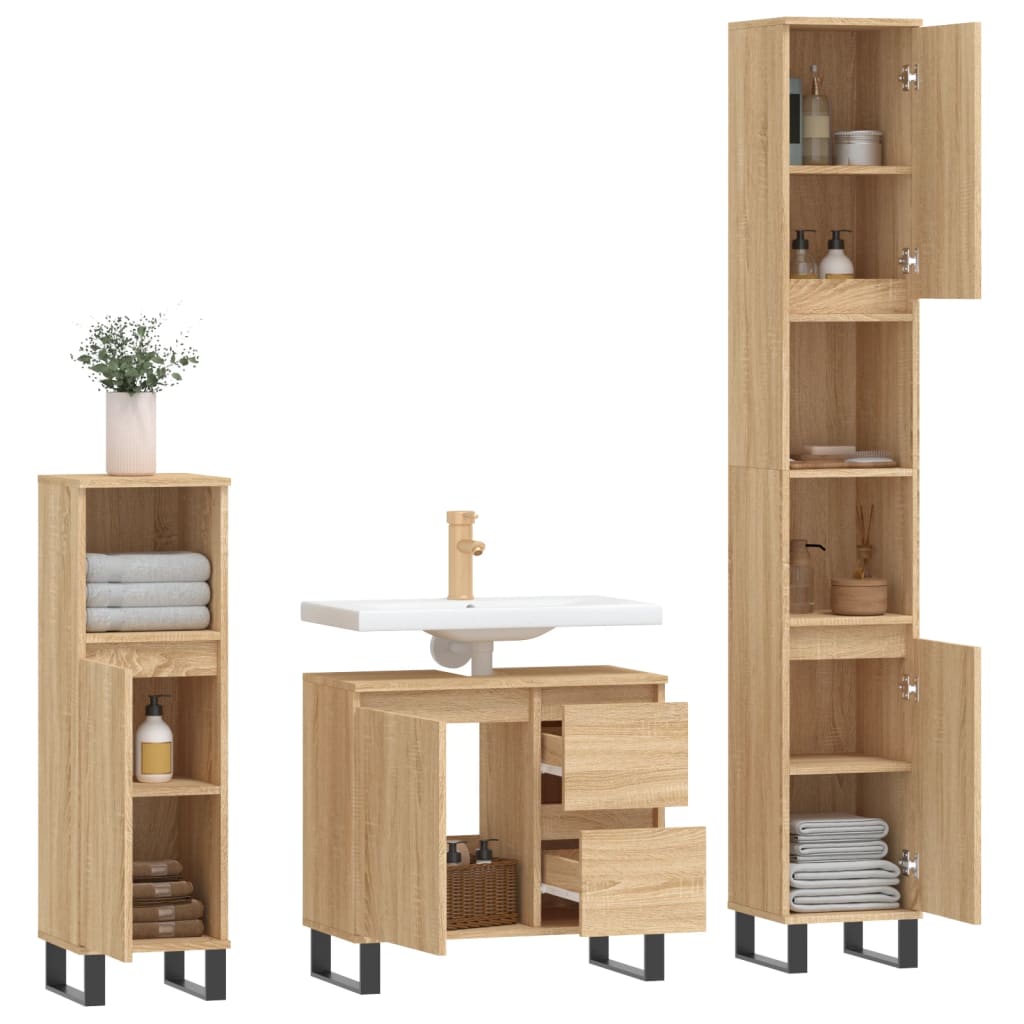 3-tlg. Badmöbel-Set Sonoma-Eiche Holzwerkstoff