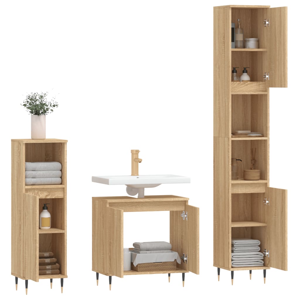 3-tlg. Badmöbel-Set Sonoma-Eiche Holzwerkstoff