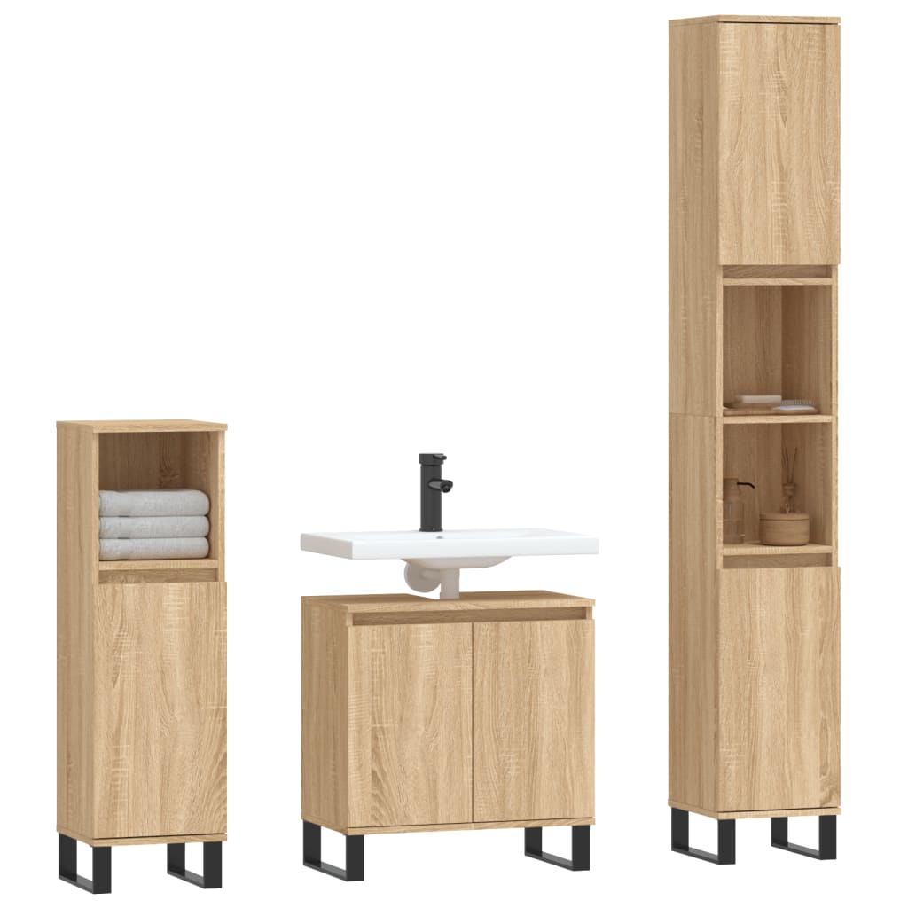 3-tlg. Badmöbel-Set Sonoma-Eiche Holzwerkstoff