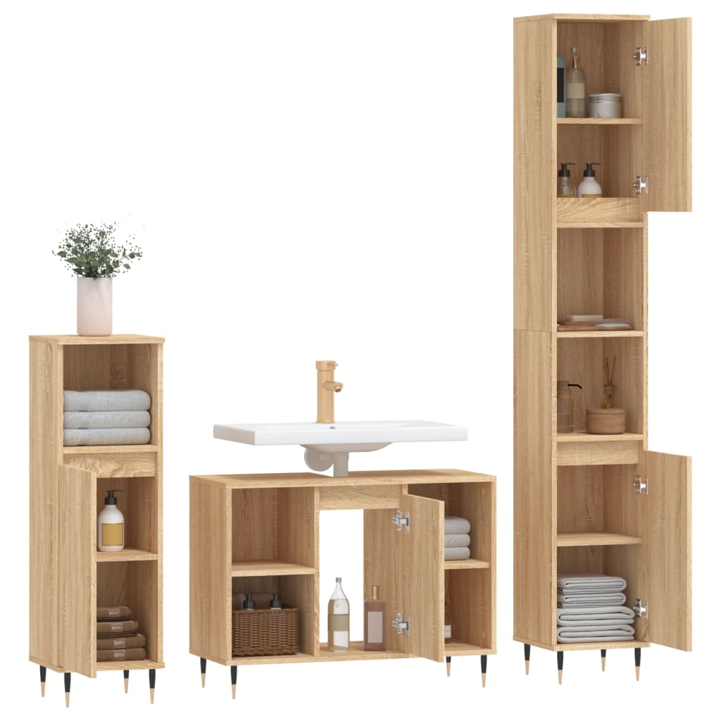 3-tlg. Badmöbel-Set Sonoma-Eiche Holzwerkstoff