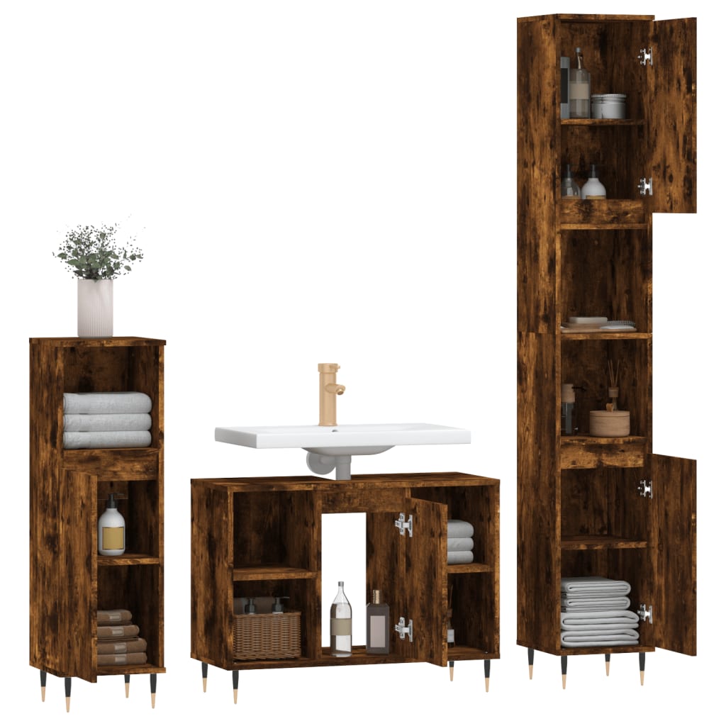 3-tlg. Badmöbel-Set Räuchereiche Holzwerkstoff