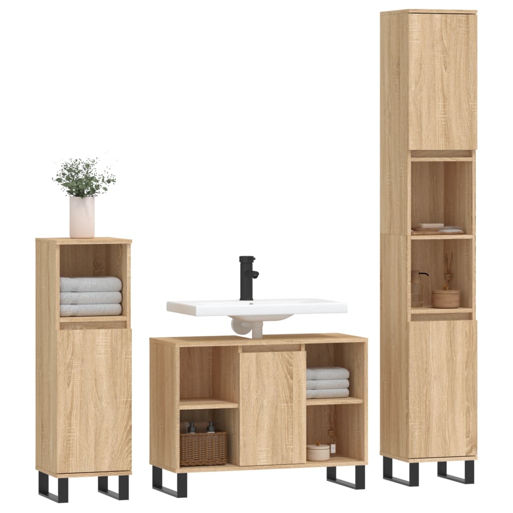 3-tlg. Badmöbel-Set Sonoma-Eiche Holzwerkstoff