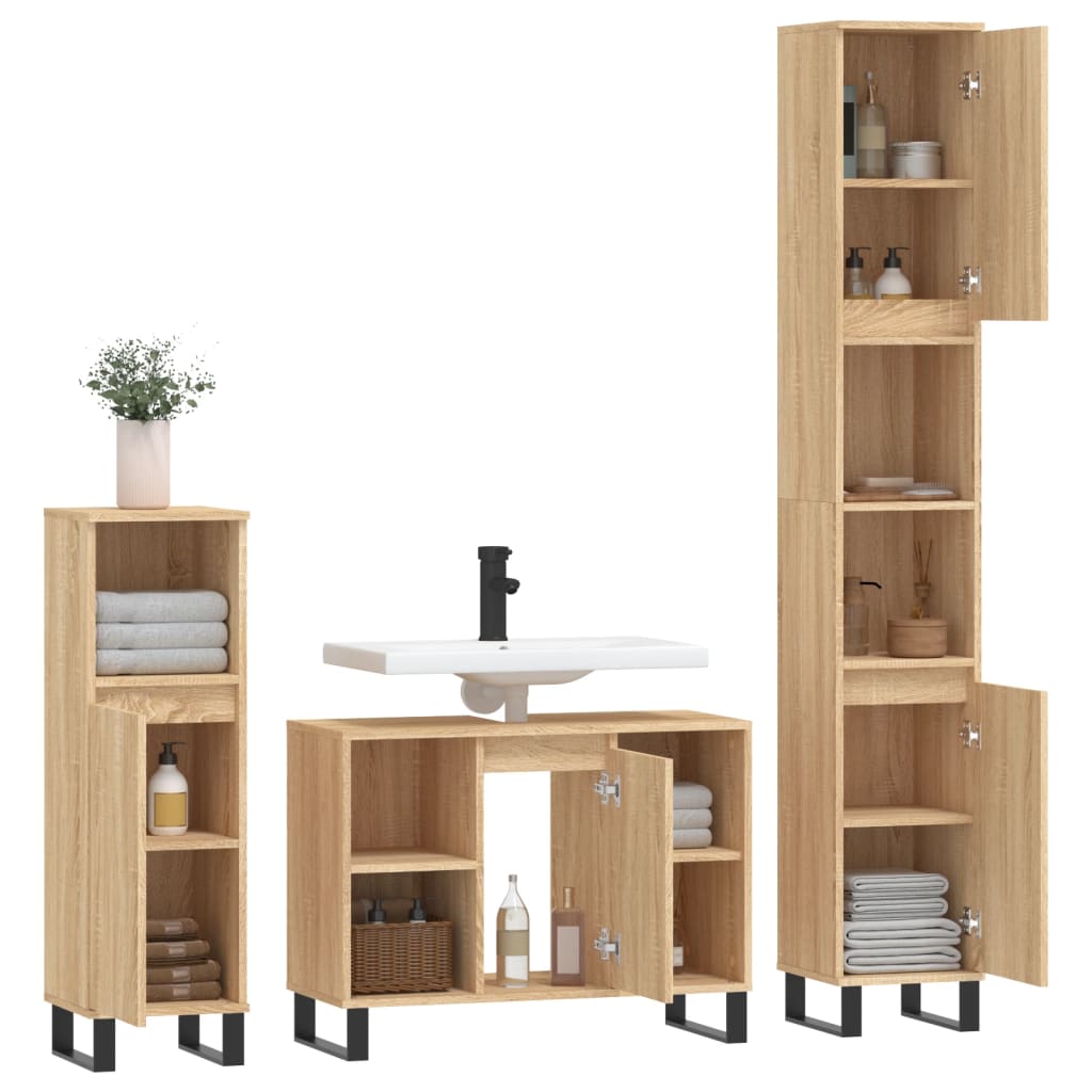 3-tlg. Badmöbel-Set Sonoma-Eiche Holzwerkstoff