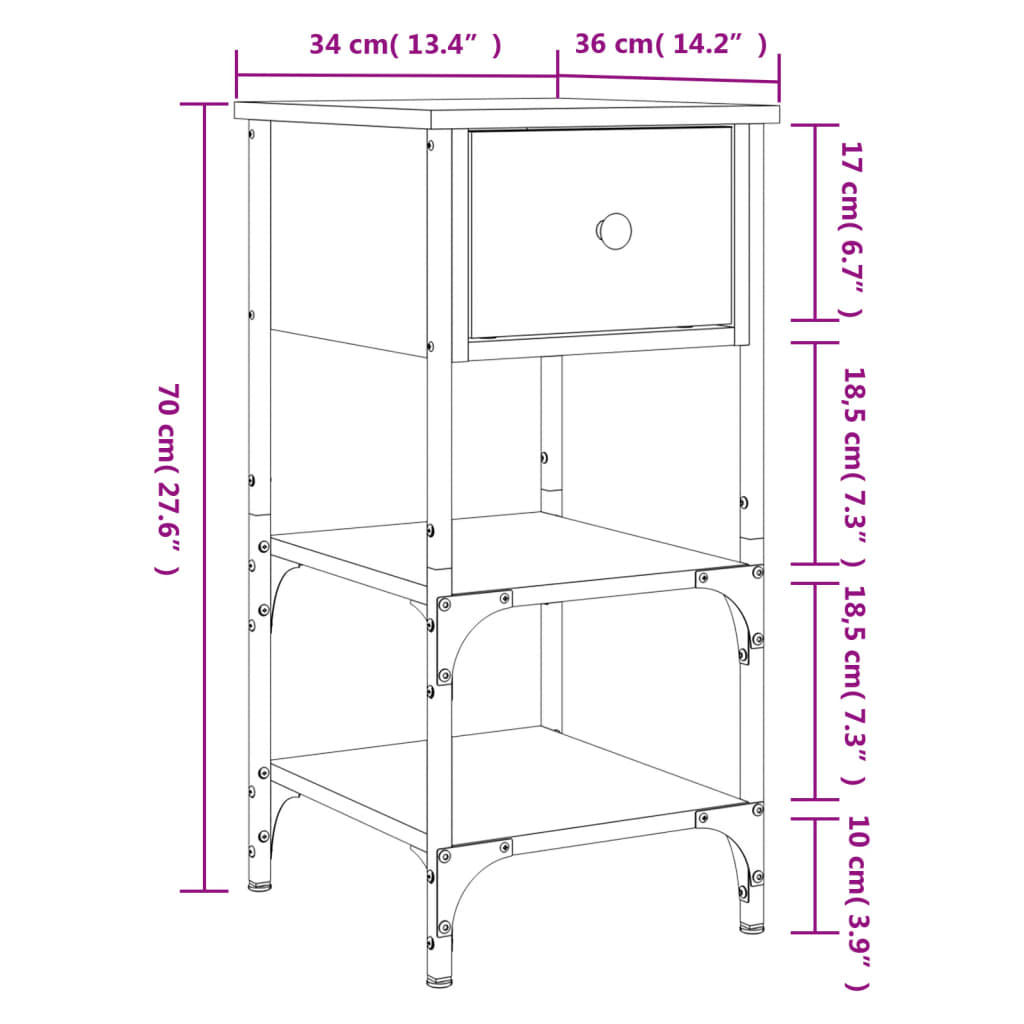 Nachttisch Grau Sonoma 34x36x70 cm Holzwerkstoff
