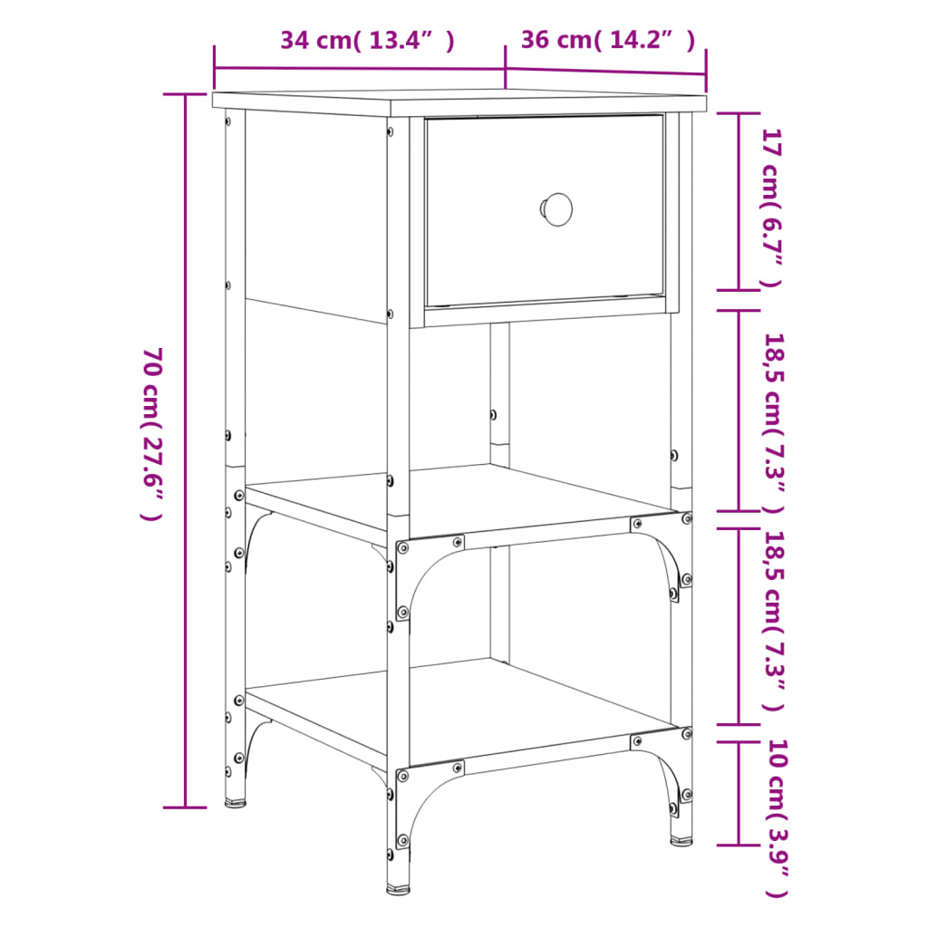 Nachttisch Braun Eichen-Optik 34x36x70 cm Holzwerkstoff